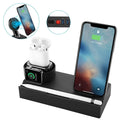 Black eight-in-one wireless charging station bracket with five USB ports and a circular aluminium alloy wireless charging pad.