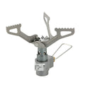A portable propane gas camping stove with a one-piece metal furnace structure.