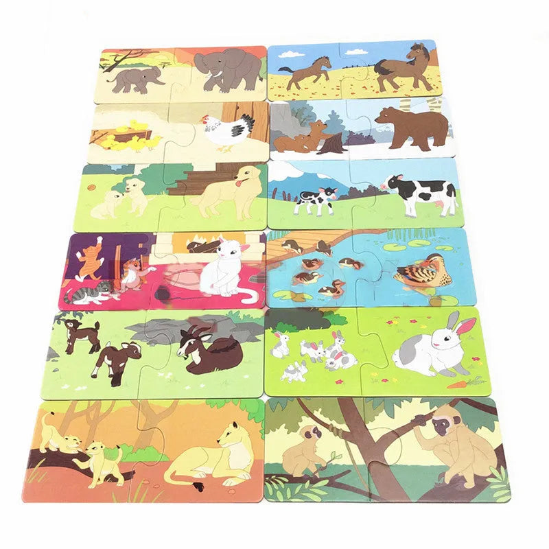 French children's puzzle toy with 24 picture and word matching pieces on thickened paper plate