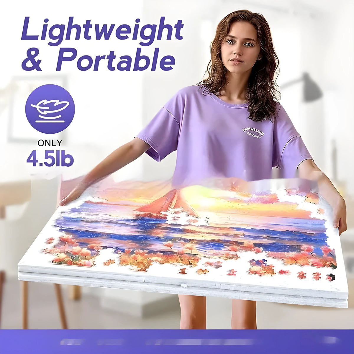 Portable puzzle table board with felt surface, six drawers, bracket cover, silver grey or dark grey