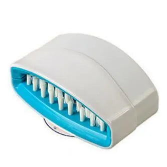 Kitchen cleaning brush with suction cup base and cutlery grooves in blue, green or pink