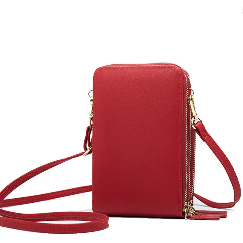 Multifunctional messenger mobile wallet in PU leather with detachable buckle, adjustable shoulder strap, and large capacity for phone and cards