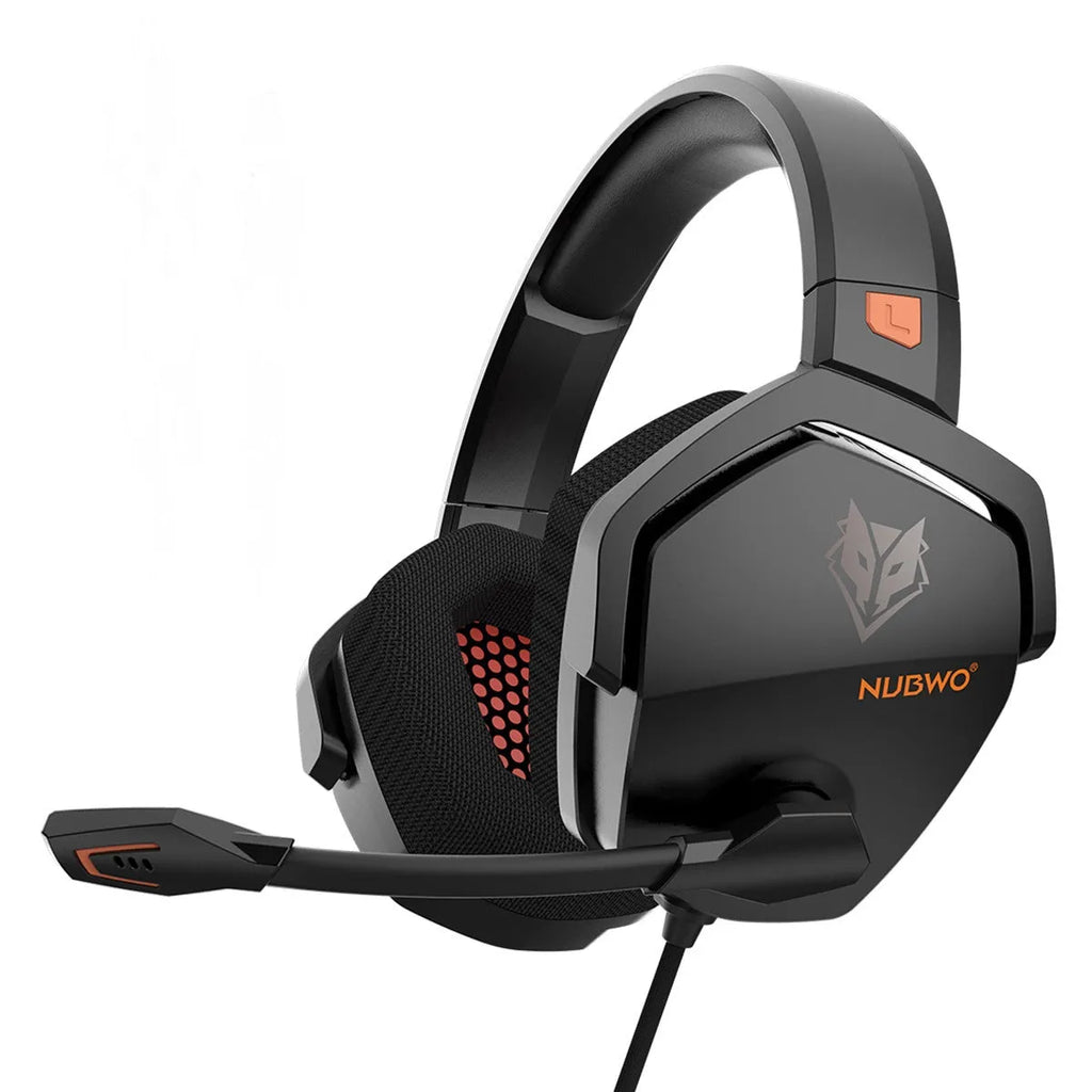 Wired esports game headset with chicken head design, 3.5mm plug, 50mm drivers, built-in mic, black orange colour