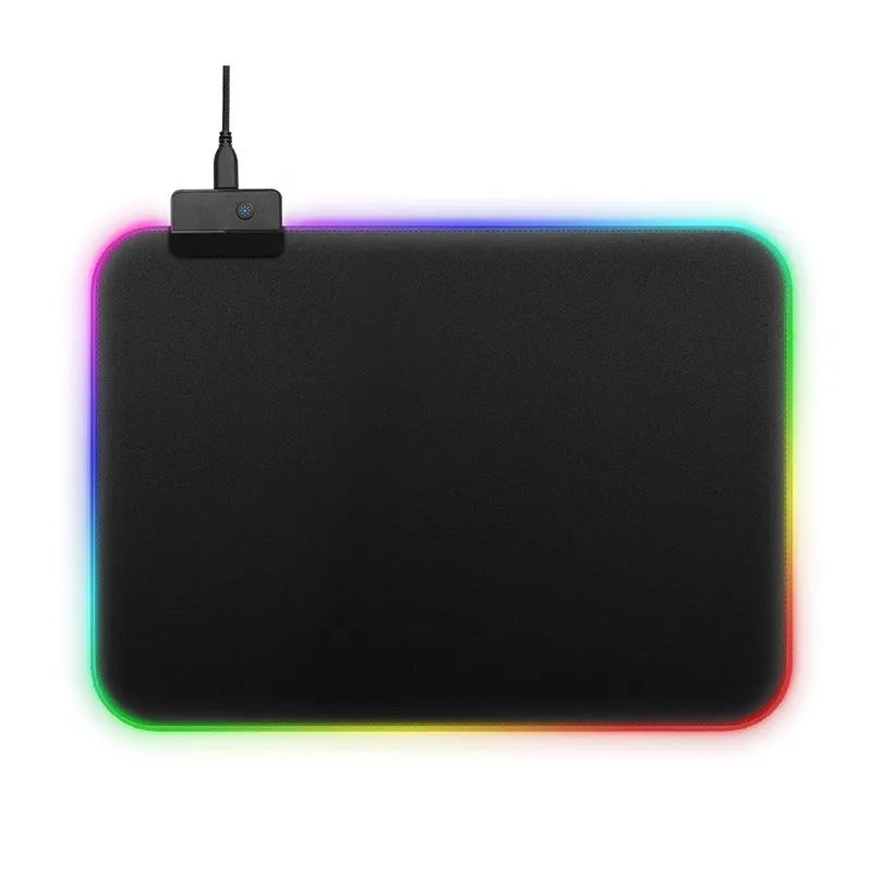 RGB gaming mouse pad extra large 800x300mm with smooth cloth surface and non-slip rubber base, showing blue lighting along edges