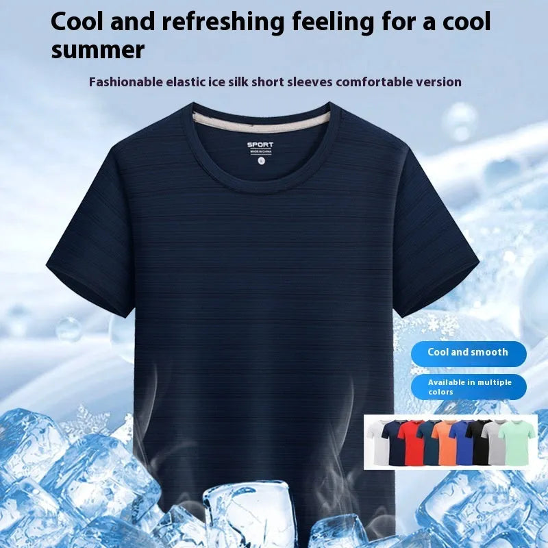 Crystal Silk quick-drying round neck T-shirt in multiple solid colours with Asian sizing