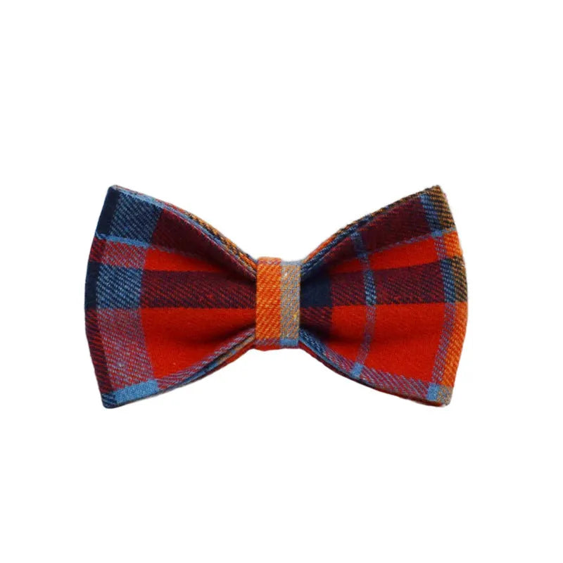 Four-piece gentleman bow dog collar set with cloth vest and matching leash in size options from XS to XL