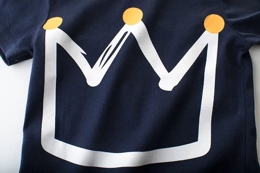 Boys' short sleeve cotton T-shirt in Korean style available in royal blue and grey colours