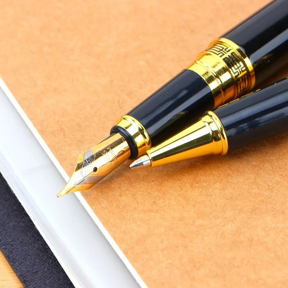 Black patterned orb metal fountain pen with iridium nib and rotating ink absorption system