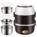USB-powered lunch box with 200W heating capacity showing two-layer and three-layer configuration options