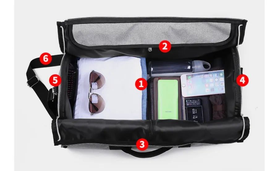 Medium cylinder travel bag in Oxford cloth with 36-55L capacity shown in black colour