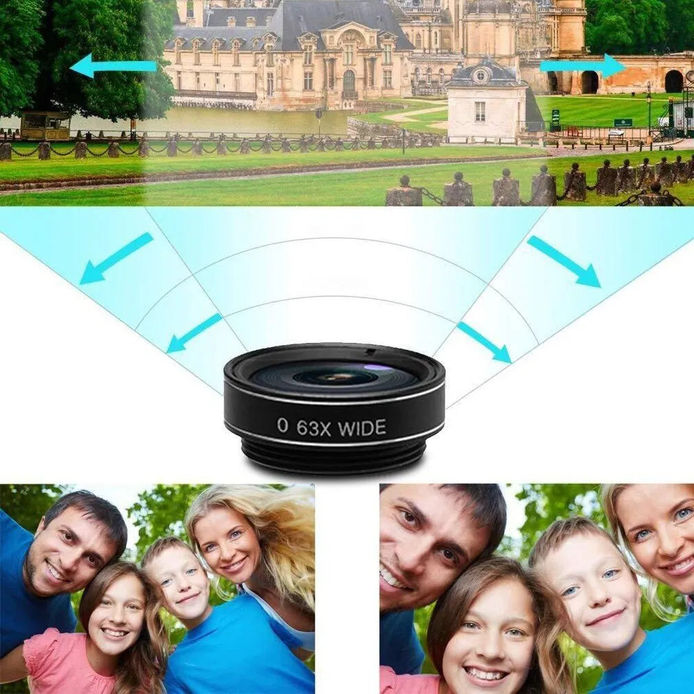 Black 10-in-1 mobile phone fisheye lens set with external camera attachments on aluminium-magnesium alloy mounts