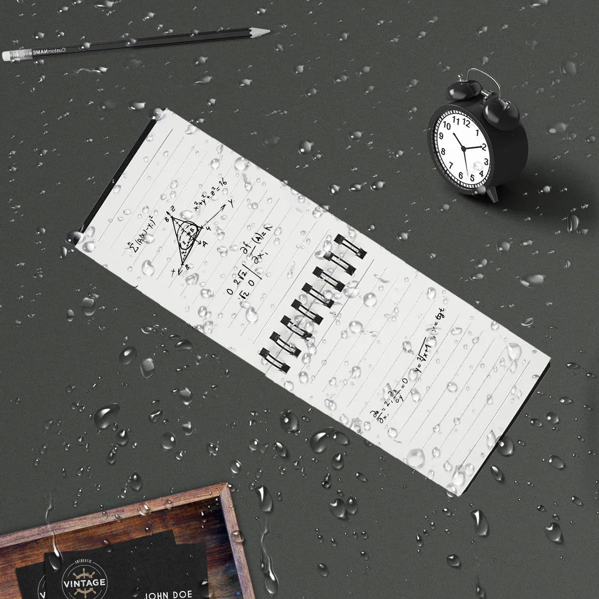 Spiral-bound business notepad with transparent cover and included pen