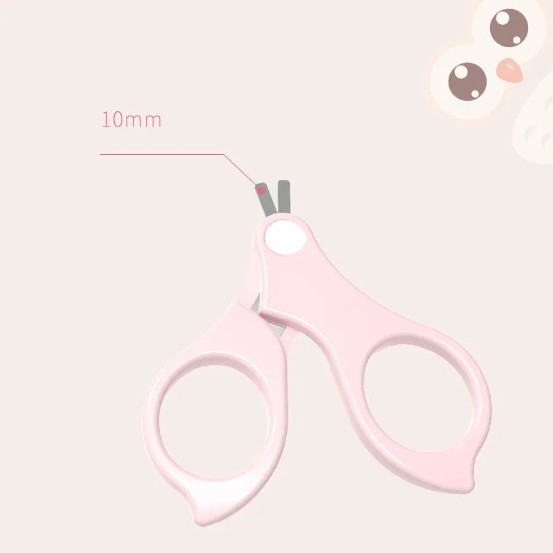 Baby nail clippers set with stainless steel clippers and four colourful silicone finger caps.