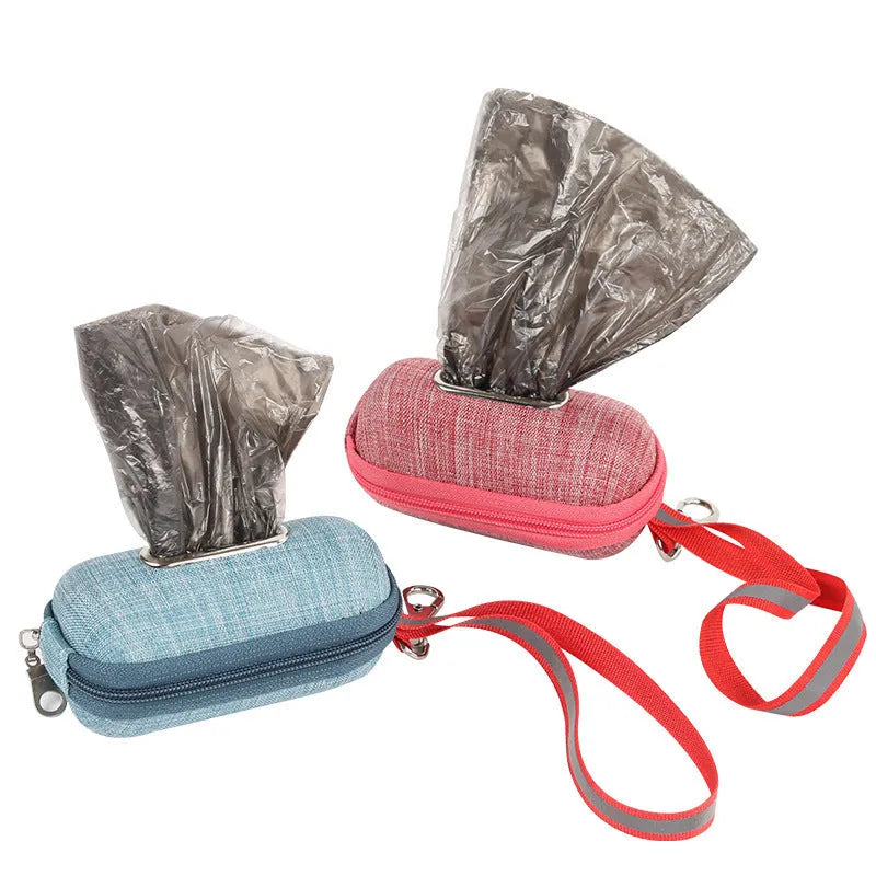 Portable oval pet poop bag dispenser in dark grey with EVA and dragon dance cloth texture