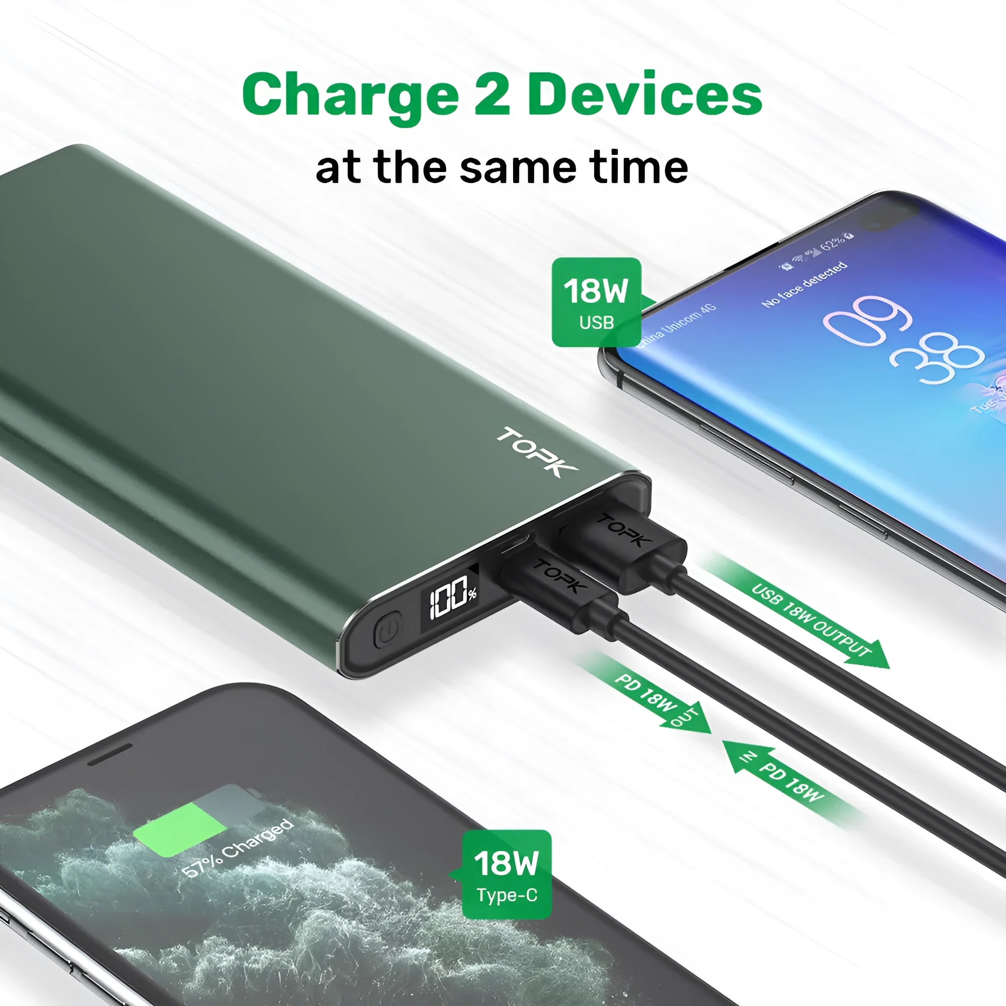 10,000mAh full metal shell power bank with digital display in silver