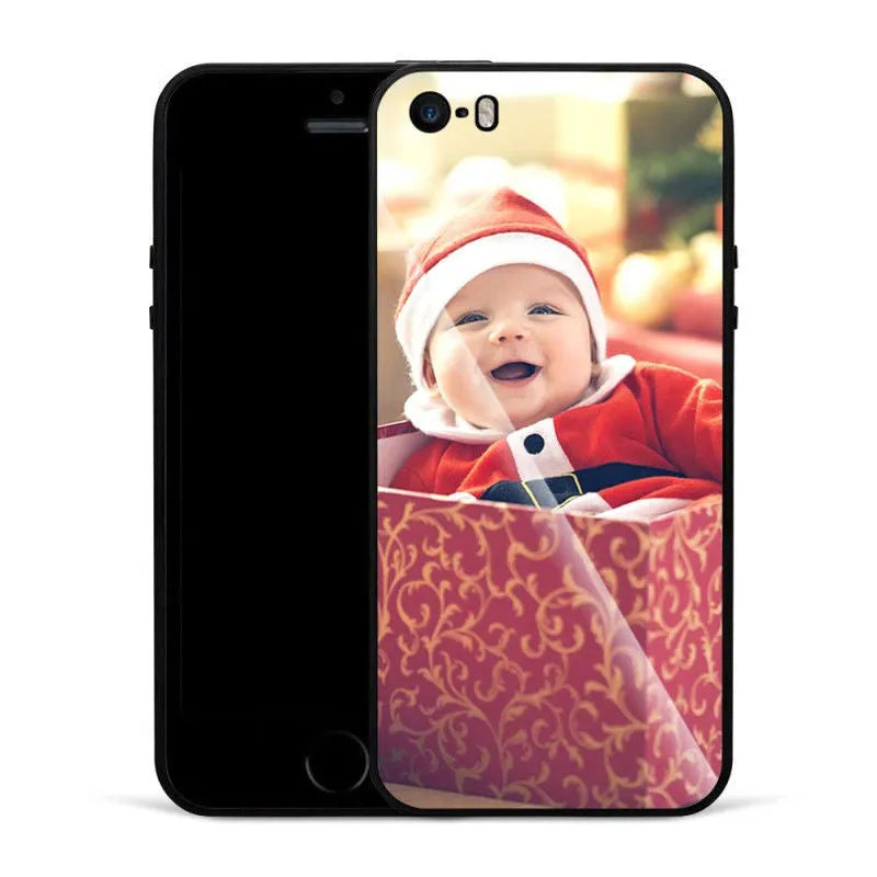 Patterned hard iPhone case with raised edge around camera lens on a table