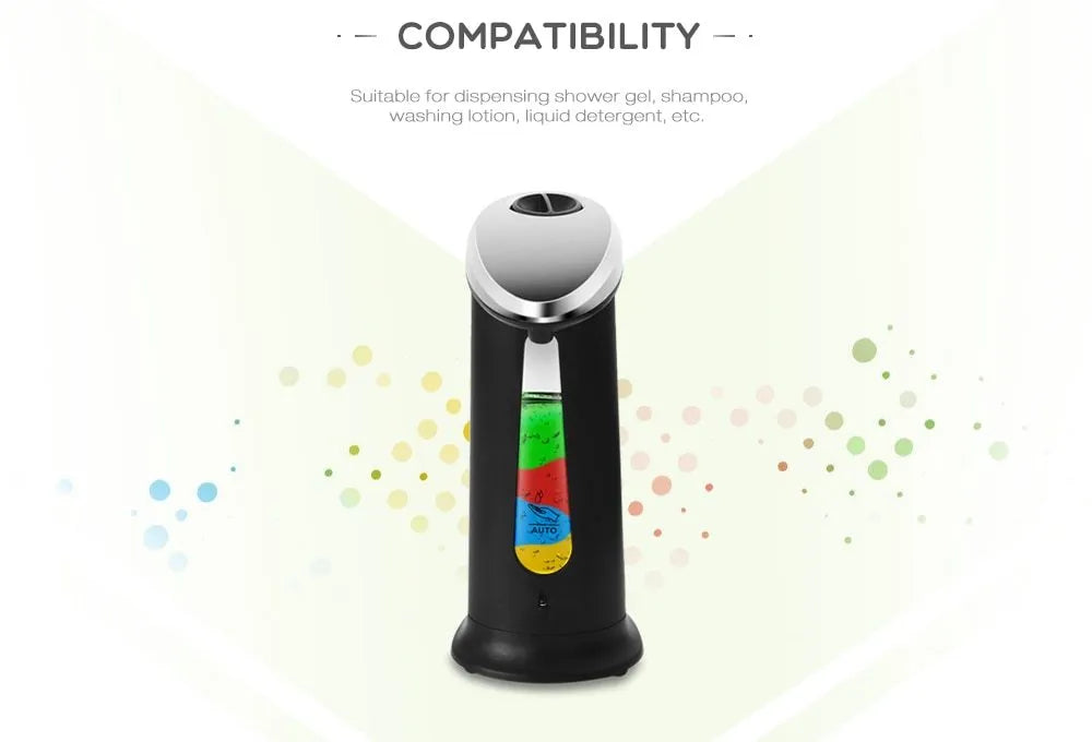 Black automatic liquid soap dispenser with infrared sensor and 400ml capacity