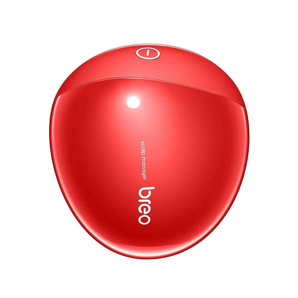 Red electric scalp massager with silicone comb for head tension relief.