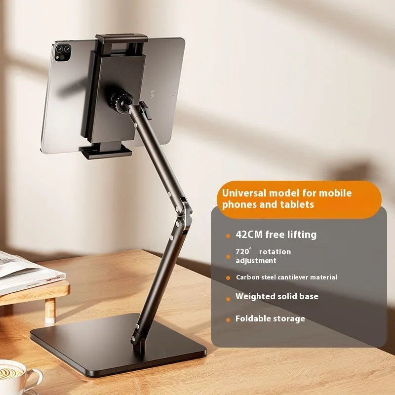 Alloy metal desktop phone bracket with adjustable arms and remote control for live streaming