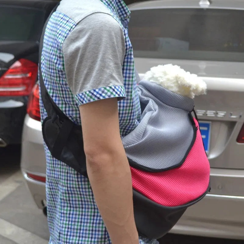 PE foam padded pet backpack carrier in blue colour showing S and L size options for small cats and dogs