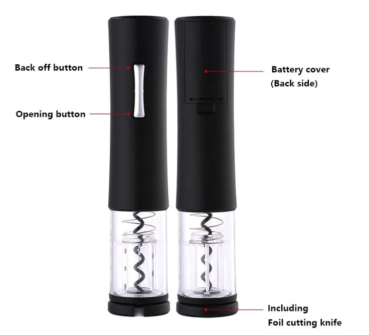 Electric wine opener set in black or red with foil cutter, 23cm ABS and aluminium alloy body