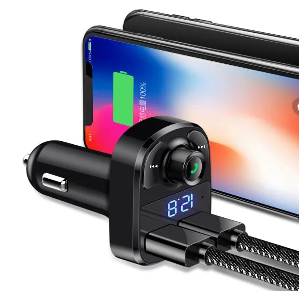 Modern car charger in black with MP3 playback and 3.1A USB output