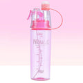 Portable sports mist spray water bottle with transparent body, handle, and mist spray function