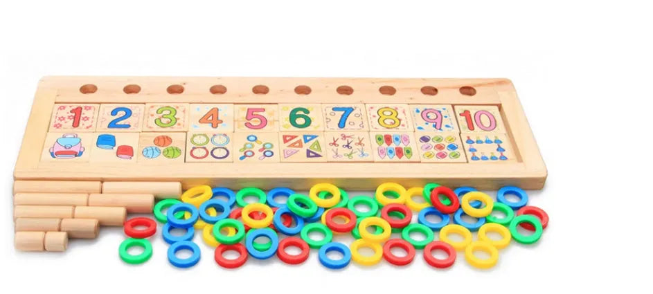 Montessori teaching log board in rubber wood with a plastic ring, packed size 43x14x4.5 cm