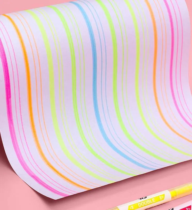 Set of six double-headed marker pens with round and oblique tips in six different colours