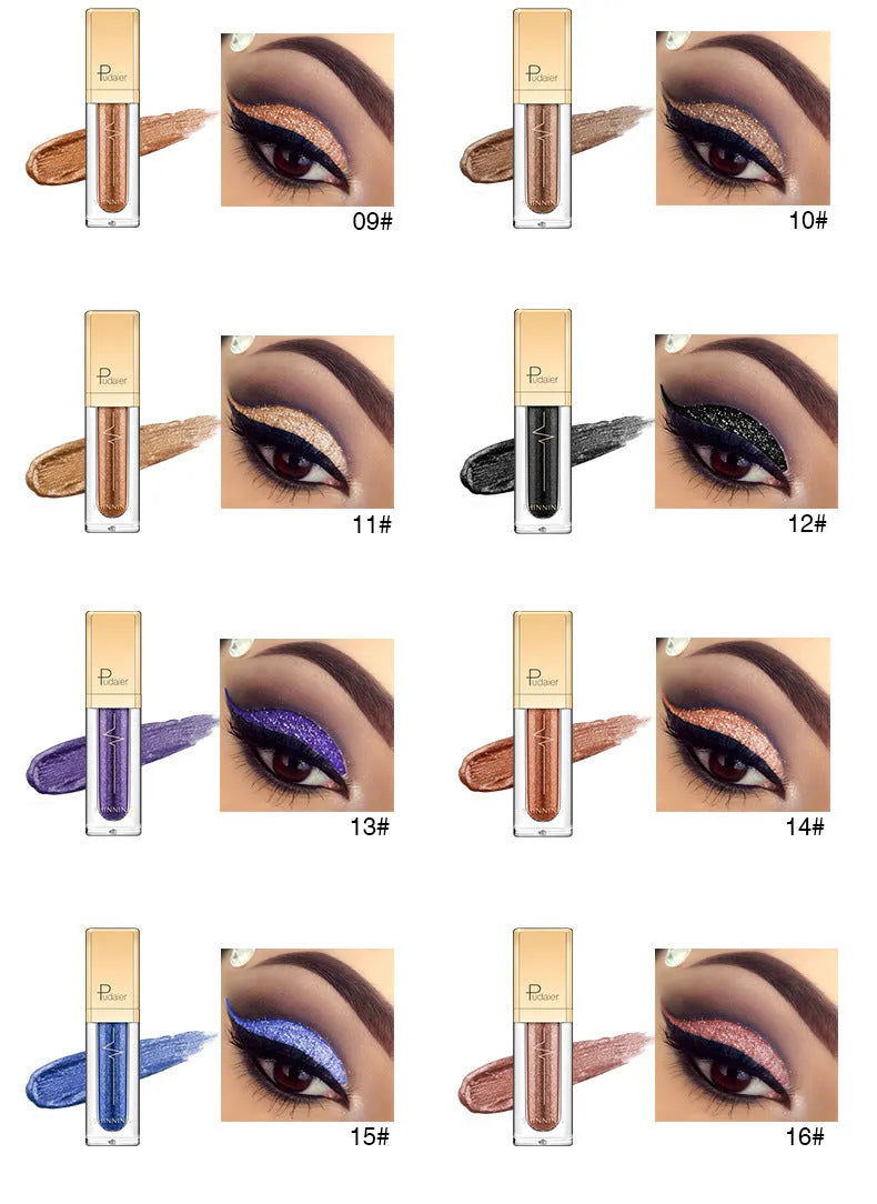 Shinning Star 18-colour glitter eyeshadow palette with shades from Beige to Water Wave Silver on a white background