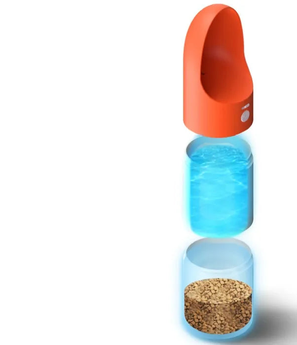 MOESTAR white and grey rocket-shaped pet drinking cup with a black drinking nozzle and lock button.