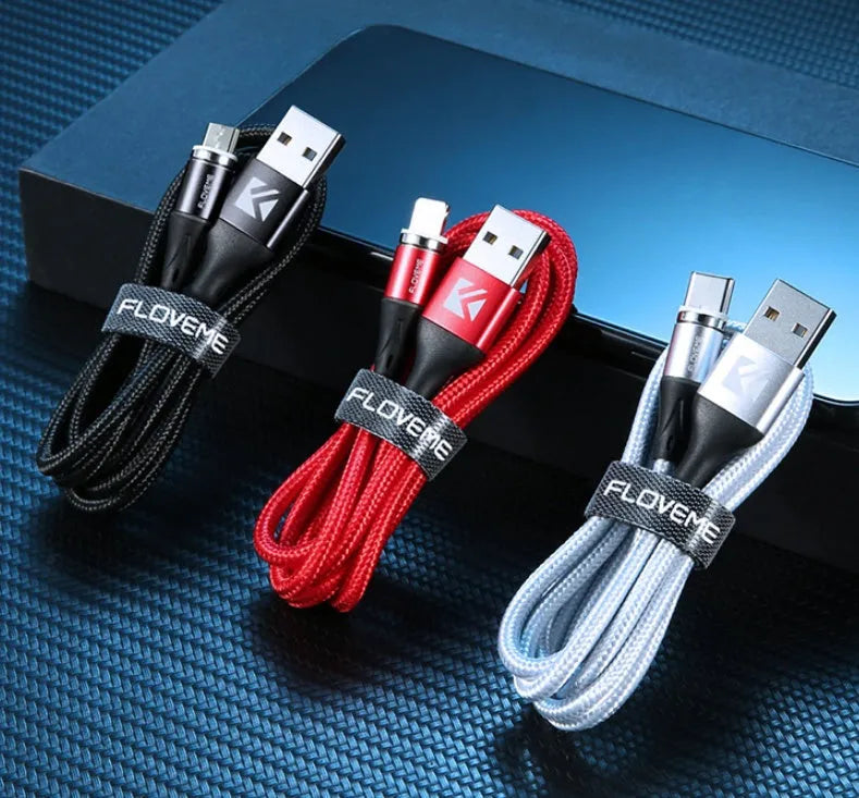 Magnetic USB-C fast charging cable with side light feature in black, red, or silver colour options
