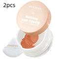 PHOFAY Setting Soft Touch Loose Powder 10g pot with net sifter and set point puff on white background