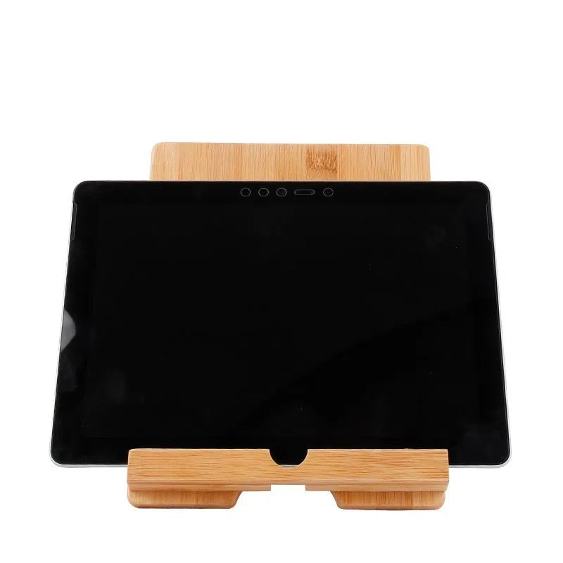 Bamboo adjustable angle foldable desktop phone stand for tablets and smartphones