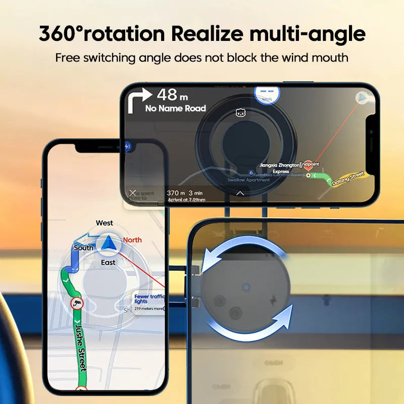 Telescopic folding car phone holder with magnetic suction for instrument panel mounting