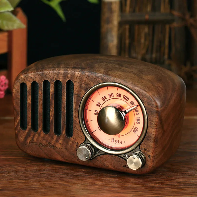 Retro wooden wireless Bluetooth mini speaker in cherry wood finish