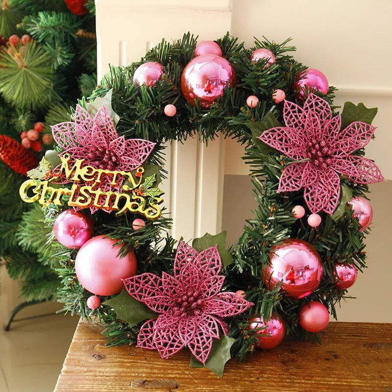 A round 30cm multicolour plastic Christmas wreath with festive leaves, shown in a choice of six colours.