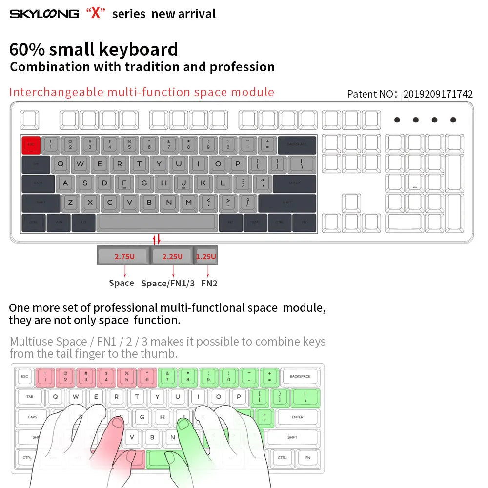 GK61XS dual mode mechanical keyboard kit with 1900mAh battery and RGB bottom lights black white
