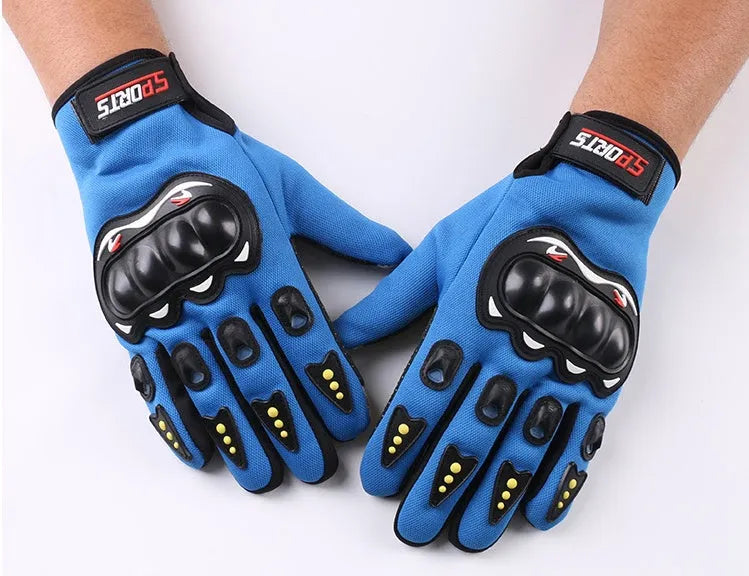 Outdoor motorcycle riding gloves with hard shell, non-slip palm, and touch screen fingertips in black
