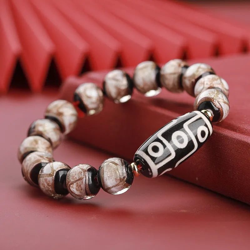 Chinese five-colour glaze bracelet with snake lucky beads and auspicious patterns in 10mm, 12mm, or 14mm sizes