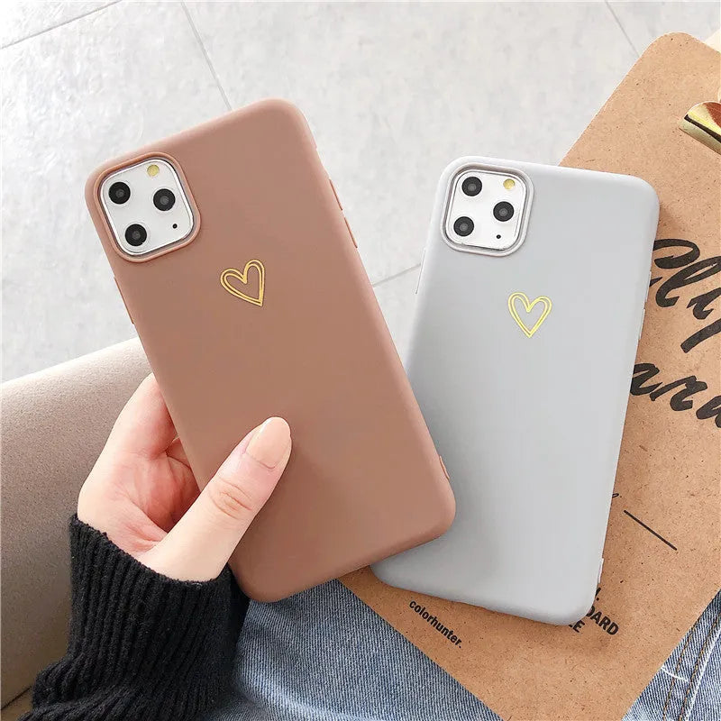 Hand painted love phone case TPU matte finish with bronzing love design for iPhone, Brown or Grey
