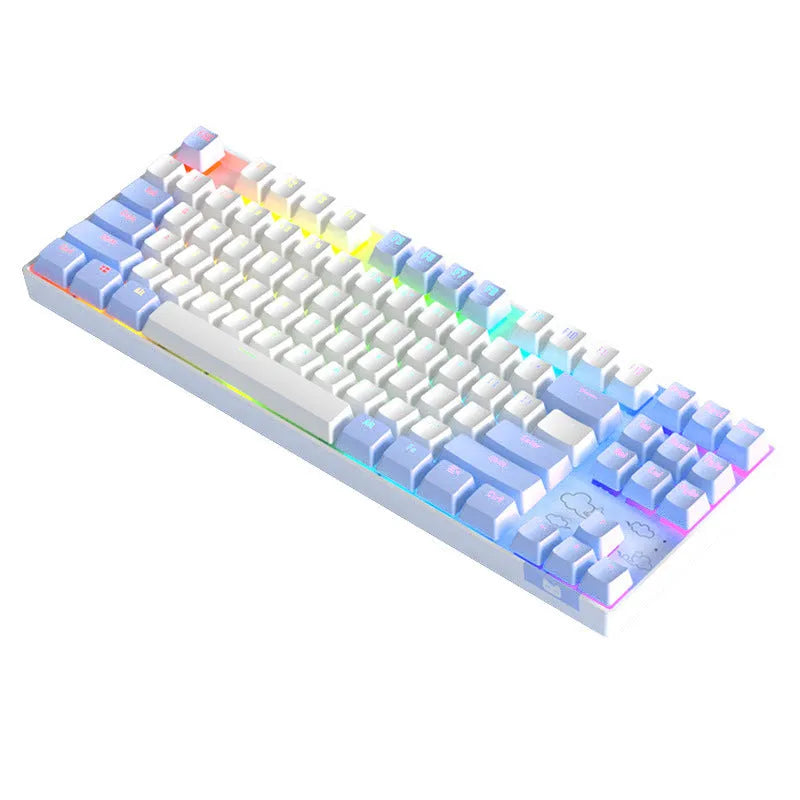 Wireless Bluetooth mechanical keyboard with metal frame in blue white or white purple colour options