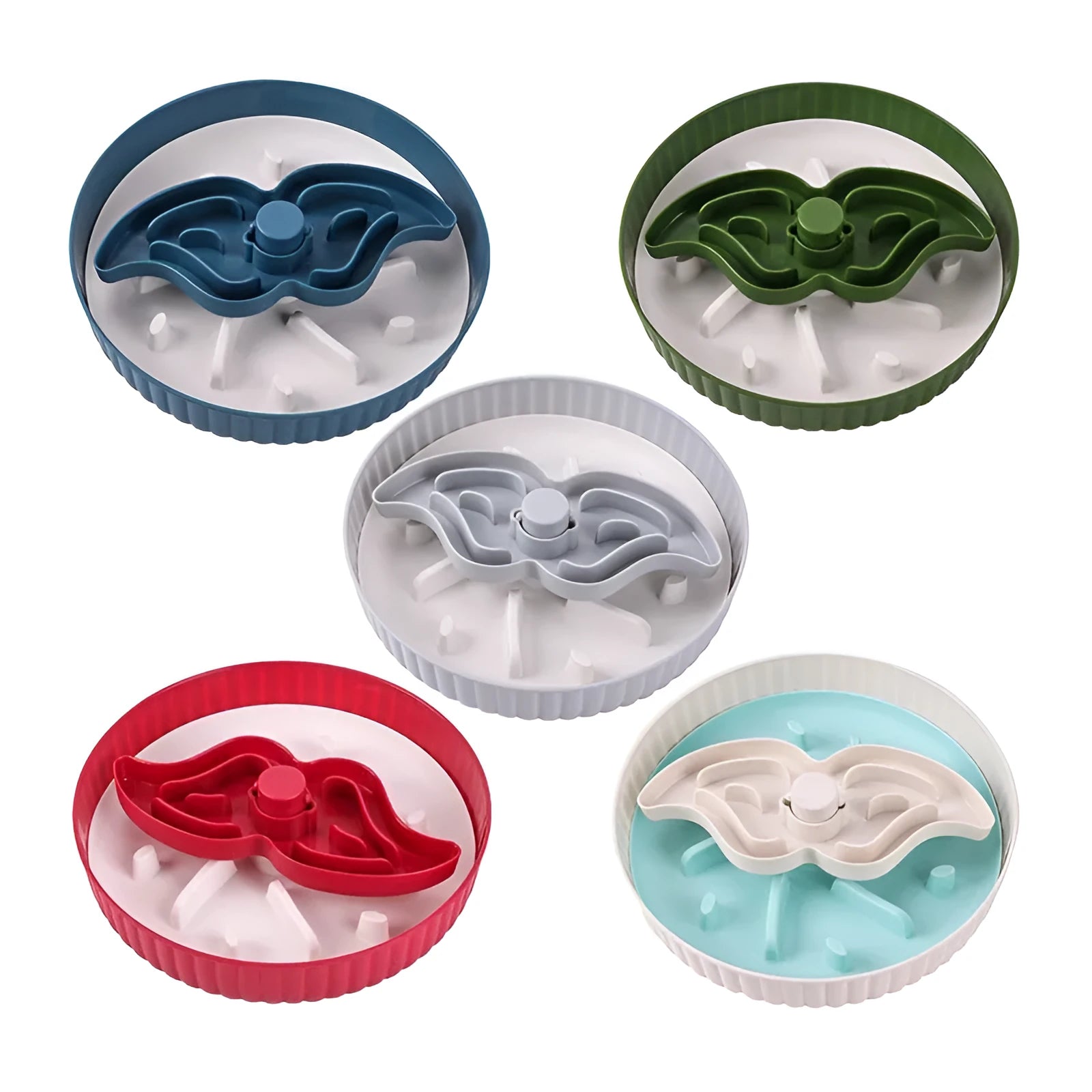 Interactive dog slow feeder bowl with blue silicone licking mat featuring a windmill pattern design.