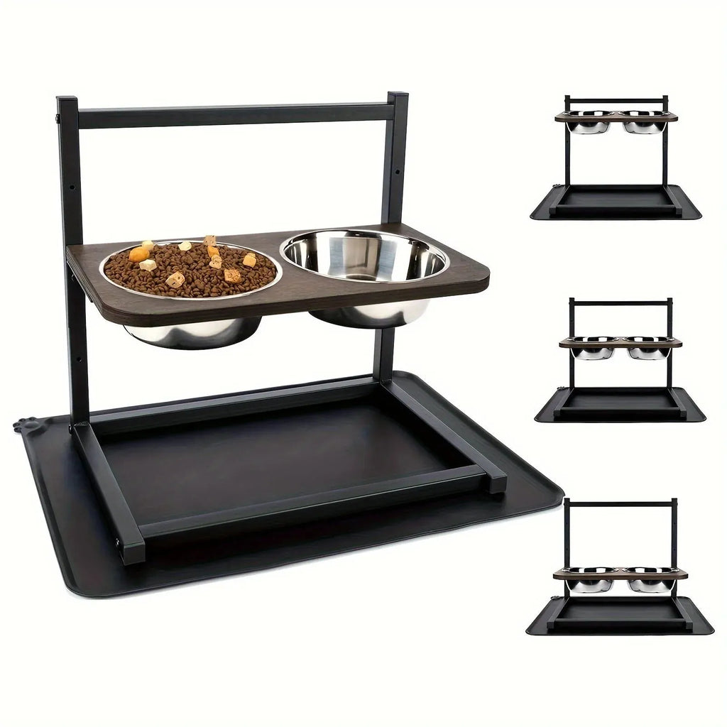 Black iron dog bowl holder rack for large pet food and water dishes