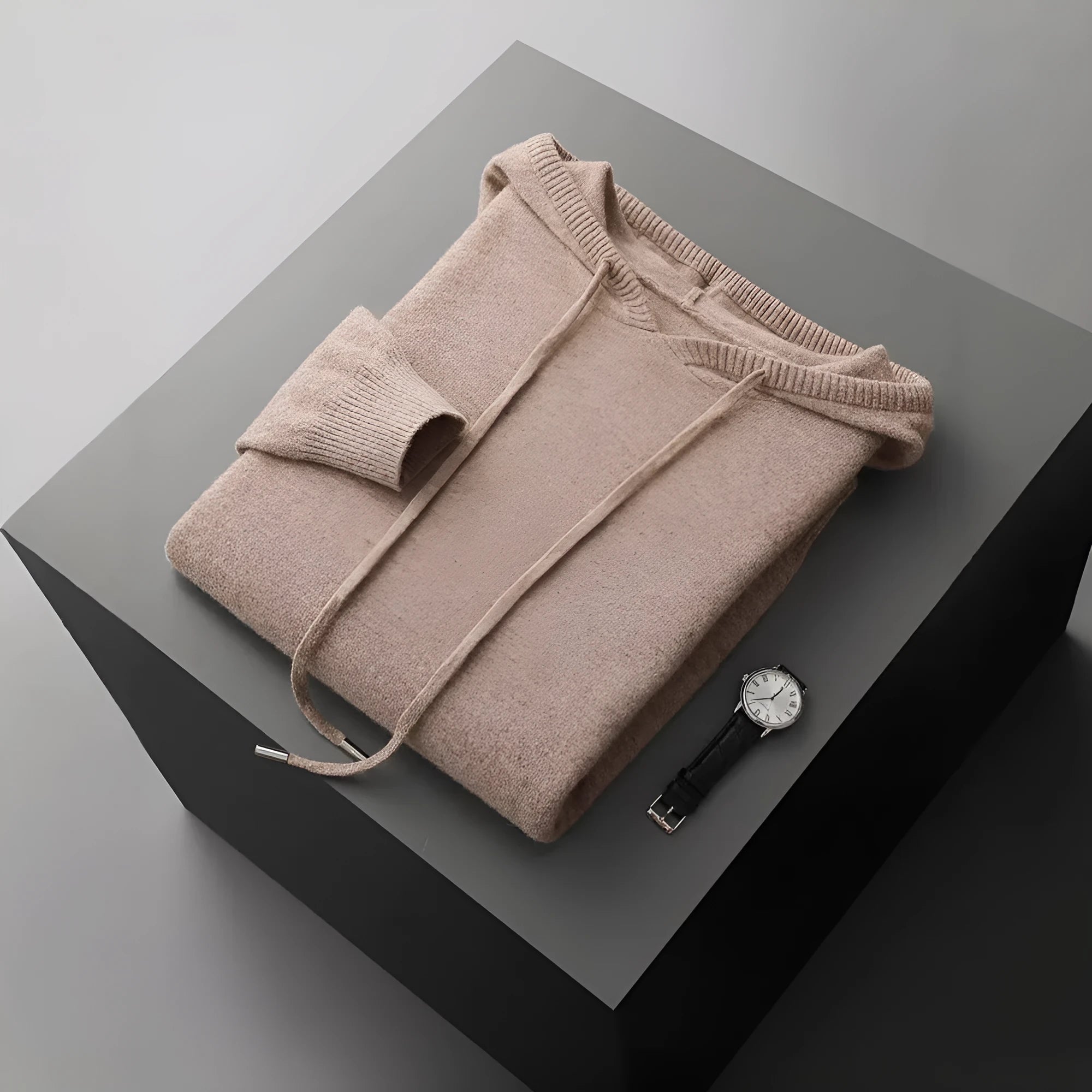 Men's thick knitted hooded sweater in solid colour, loose fit, plus size, winter pullover top