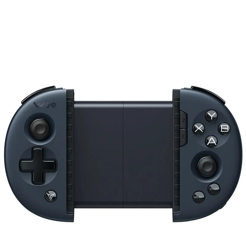 Feizhi Wee2T blue plastic USB mobile game controller stretching to hold a smartphone.