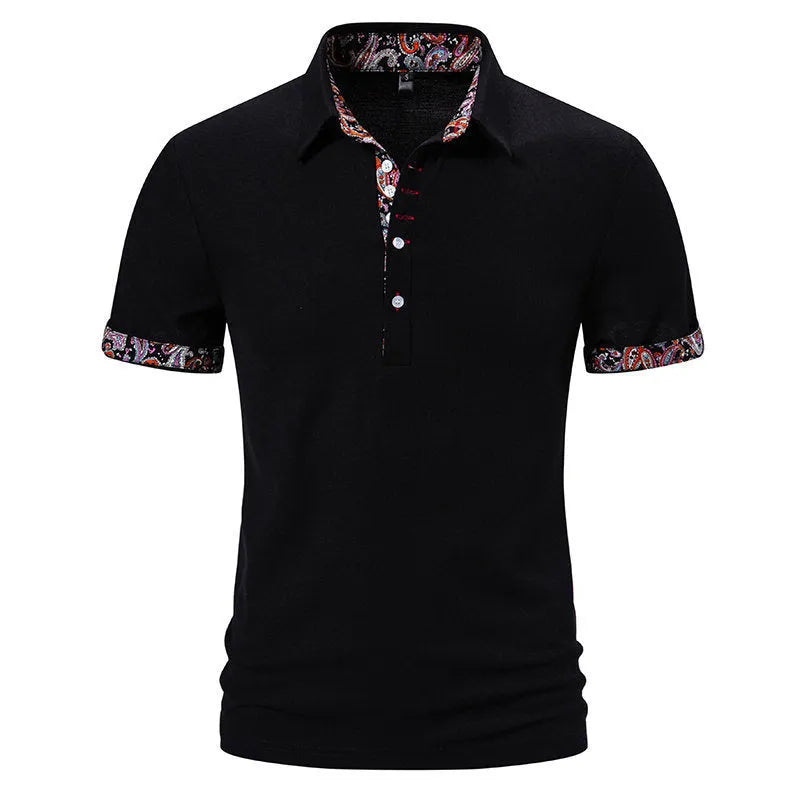 Men's navy blue polo shirt with a colour-stitched collar and short sleeves.