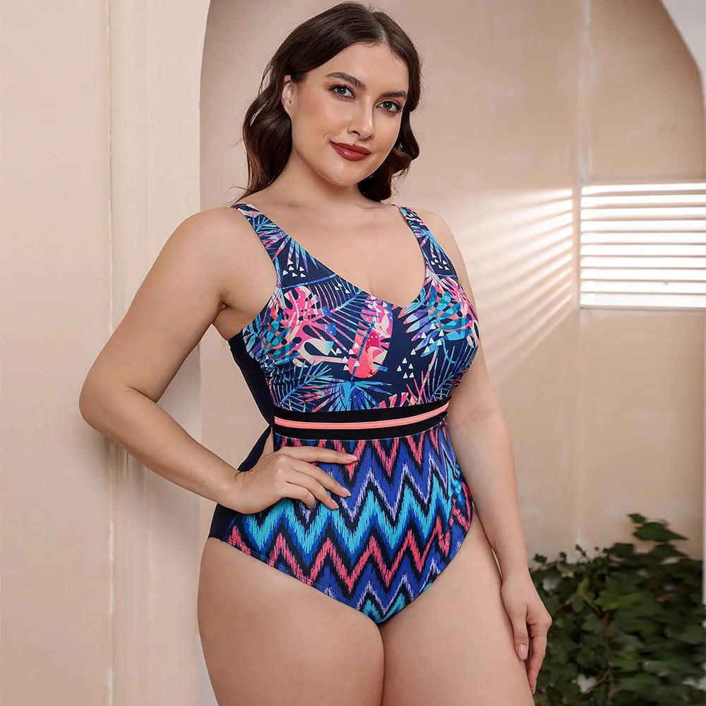 Women's striped vest one-piece swimsuit with spaghetti straps and printed pattern for swimming sports