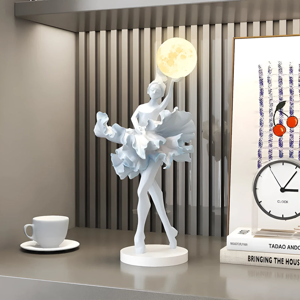 Girl's art decoration small night lamp resin ballet dancer pink colour on wine cabinet table
