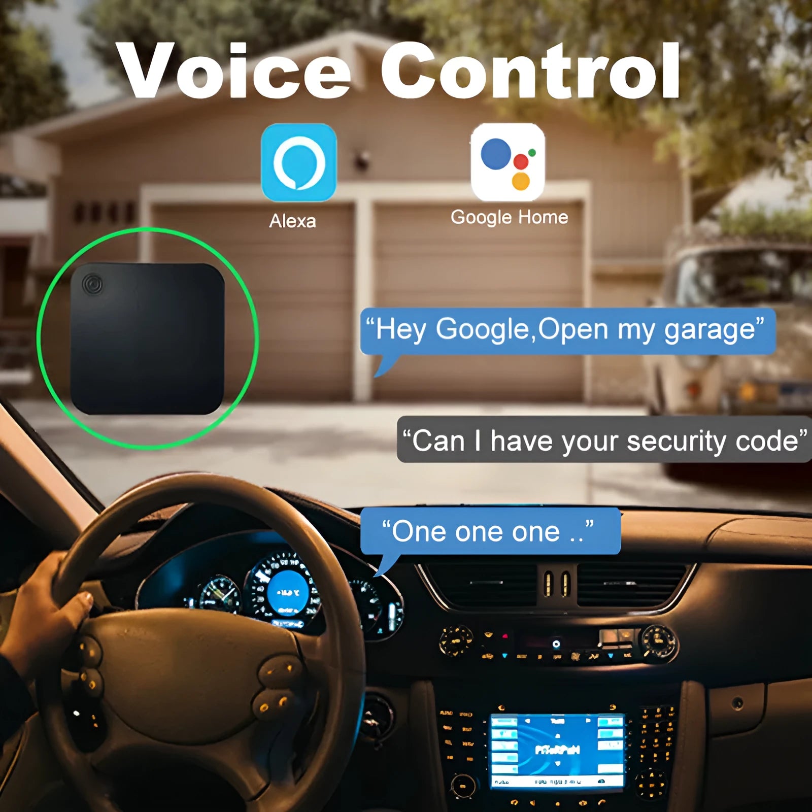 Black WiFi garage door controller with mounting accessories and user manual